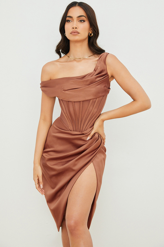 Asymmetric Drape Midi Corset Dress Sai Feel