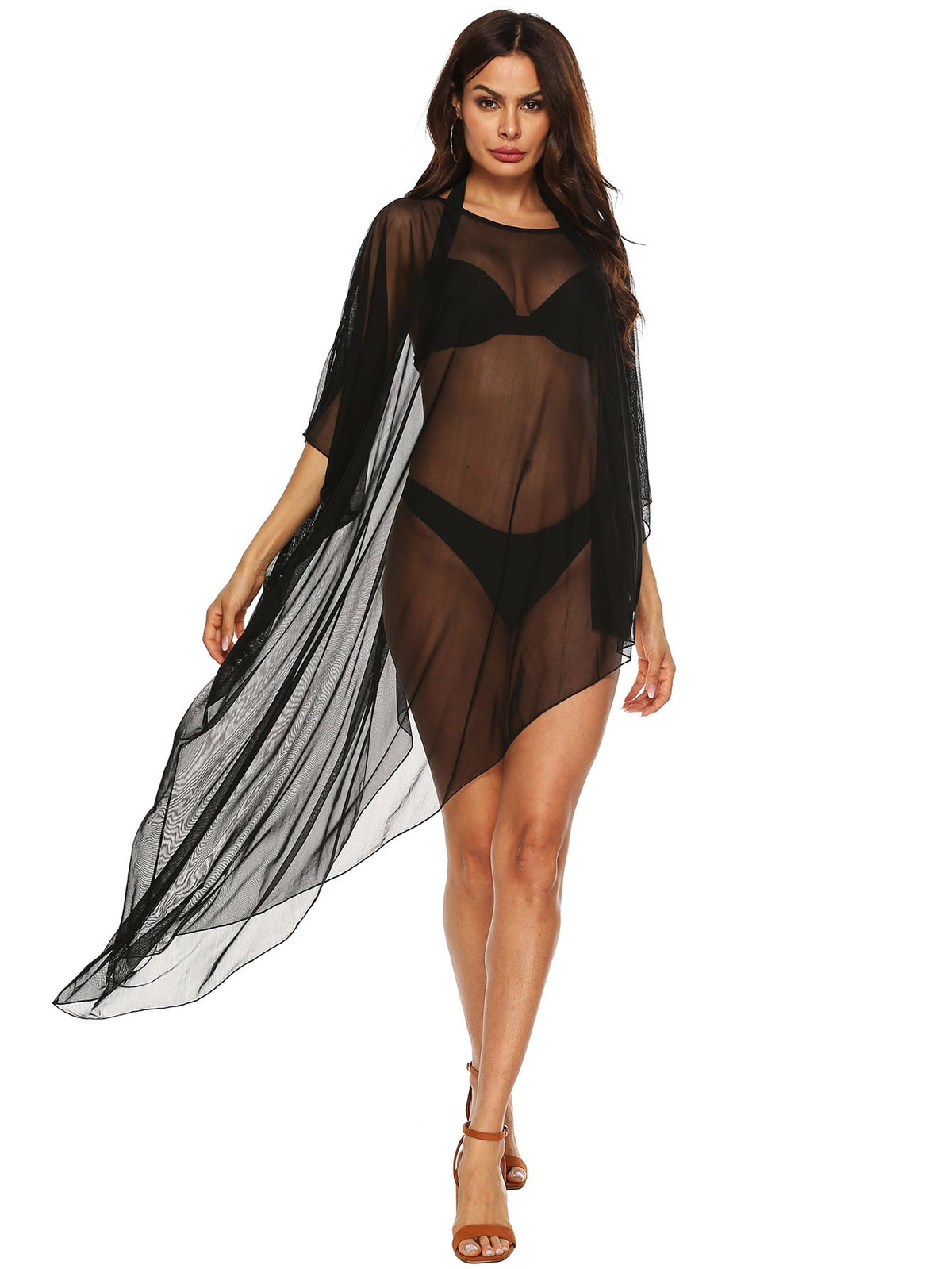 Asymmetrical Hem Sheer Mesh Cover Up Sai Feel