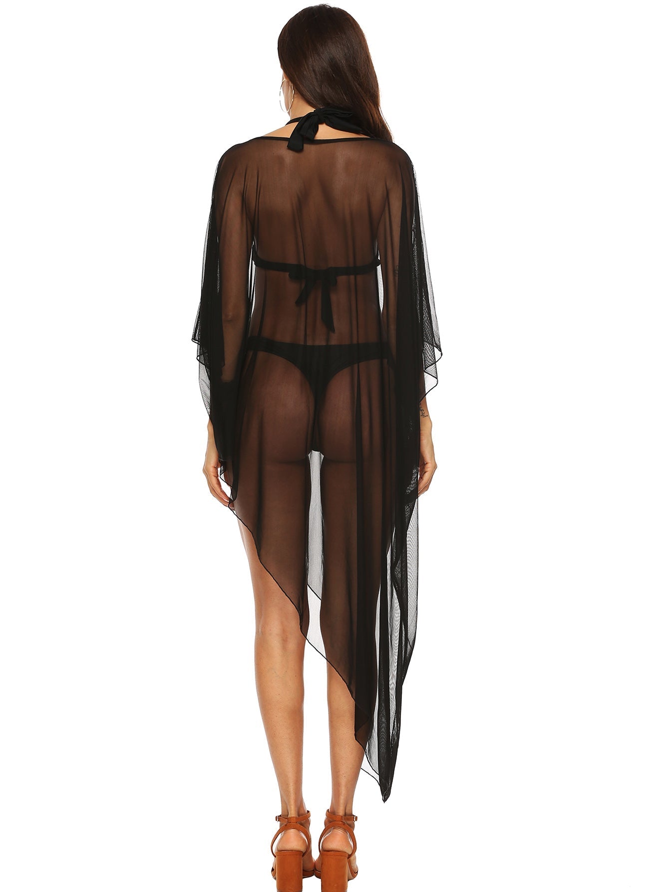 Asymmetrical Hem Sheer Mesh Cover Up Sai Feel