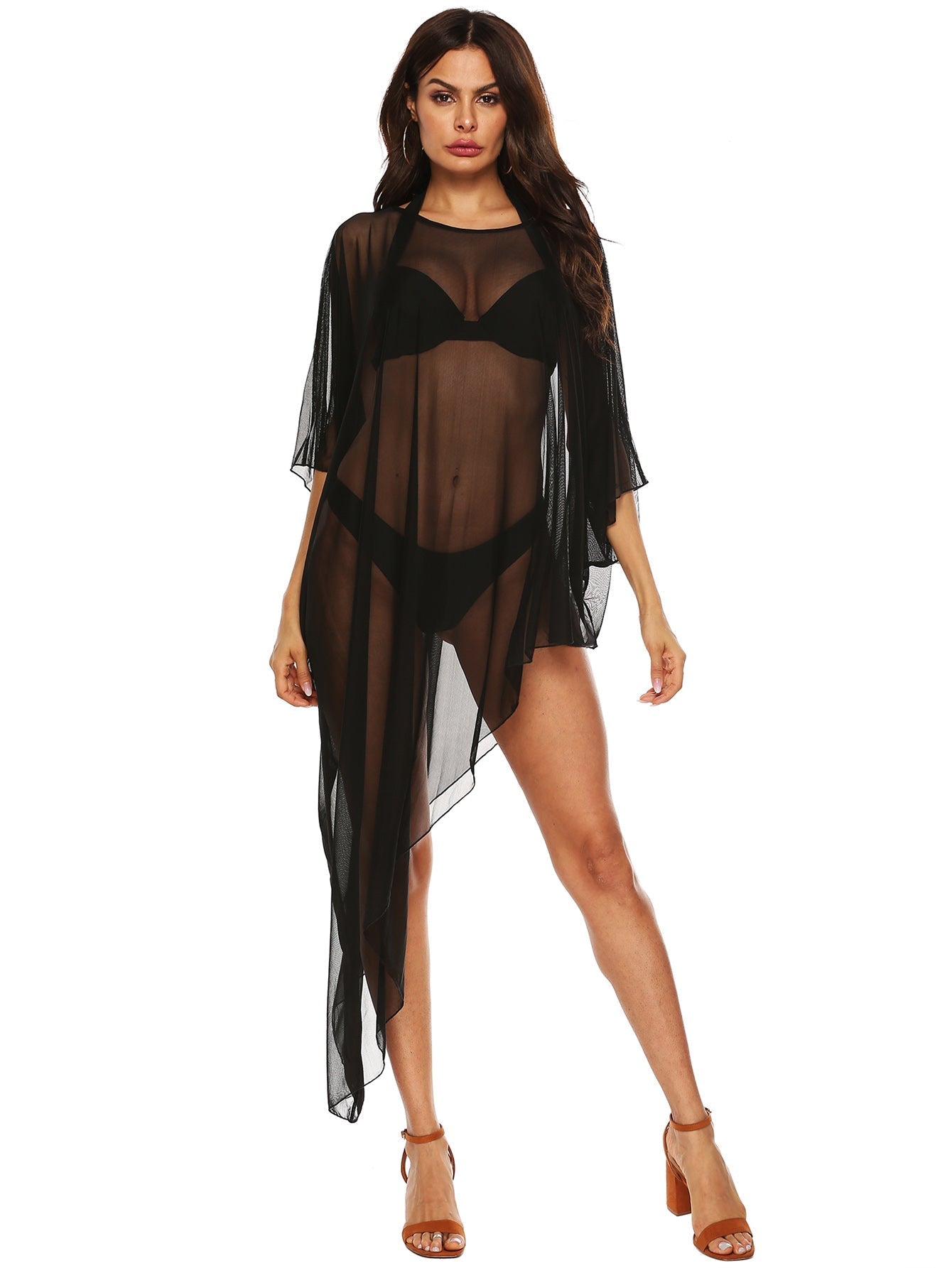 Asymmetrical Hem Sheer Mesh Cover Up Sai Feel