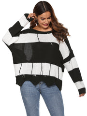 Asymmetrical Hem Tassel Striped Backless Sweater Sai Feel
