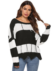 Asymmetrical Hem Tassel Striped Backless Sweater Sai Feel