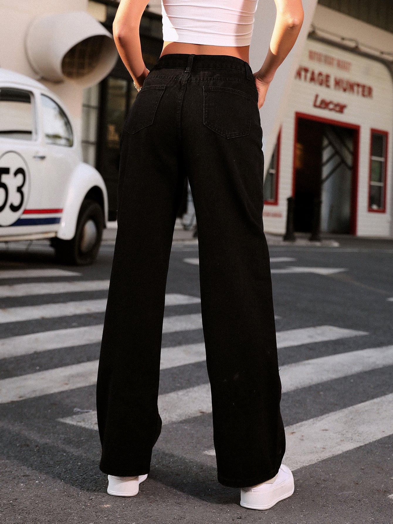 Asymmetrical Waist Straight Leg Jeans Sai Feel