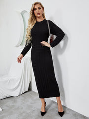 Autumn and winter long sleeve strpe pullover high collar causal clothing sweater maxi dress Sai Feel