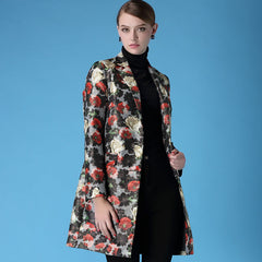 Autumn and winter new women's windbreaker retro lapel printed single-breasted coat jacket Sai Feel