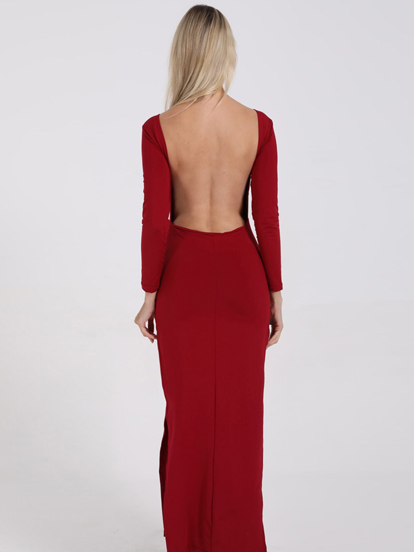 Backless Split Thigh Maxi Dress XL / Dark Red Backless Split Thigh Maxi Dress XL / Dark Red