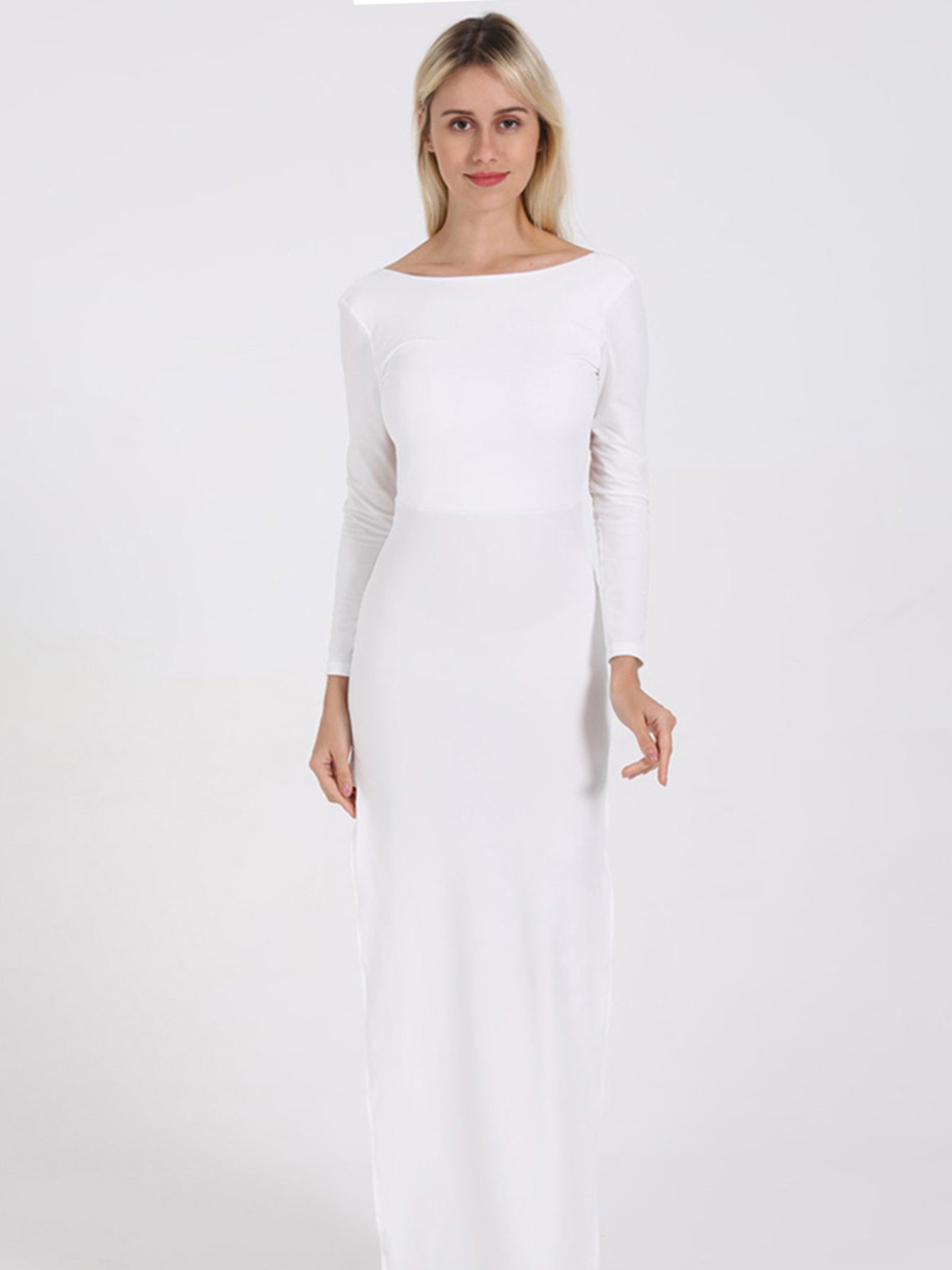 Sexy Women's Backless Round Neck Long Sleeve Tight Split Dress Spring/Summer Evening Party Edition S / 8920-white Sexy Women's Backless Round Neck Long Sleeve Tight Split Dress Spring/Summer Evening Party Edition S / 8920-white