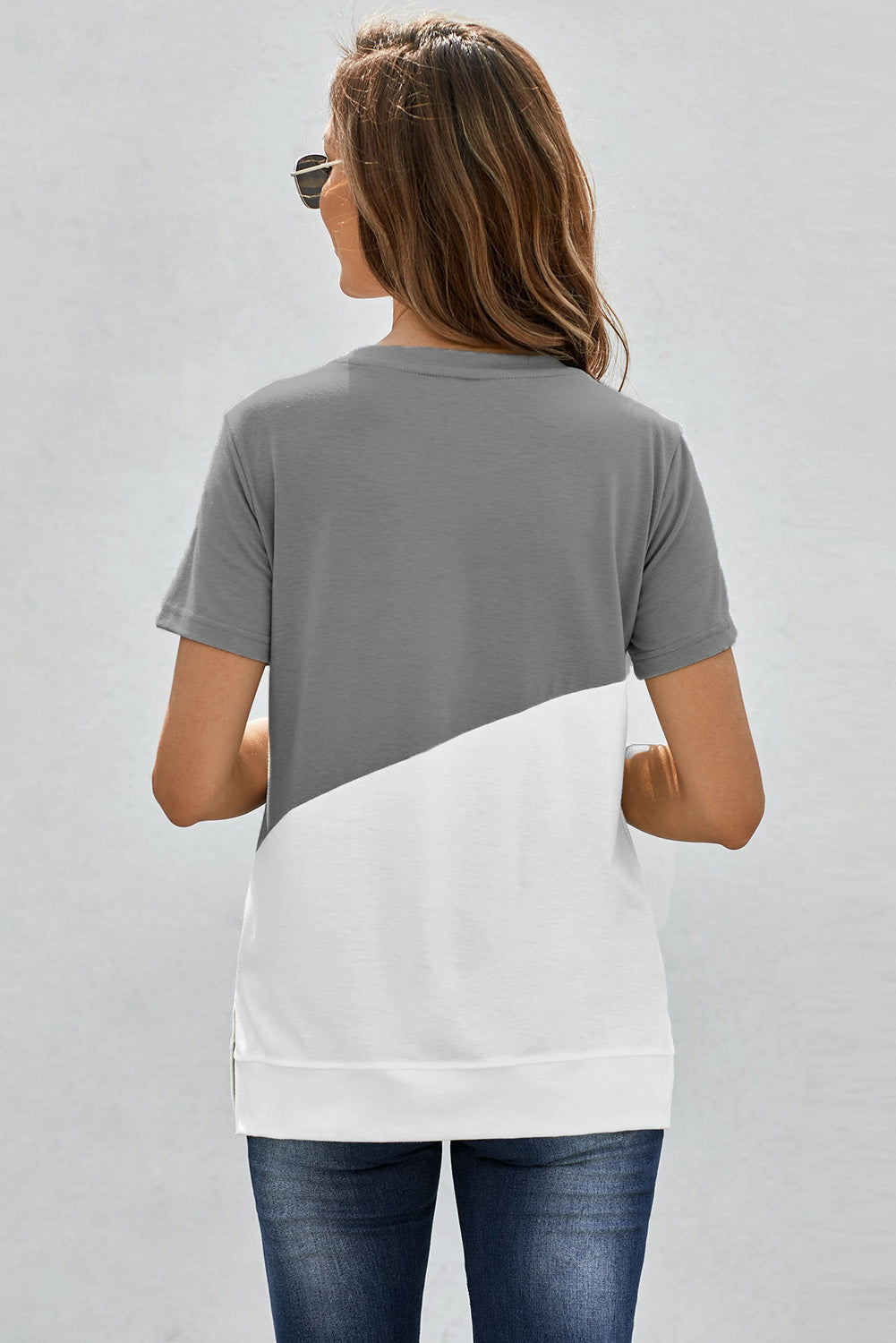 Basic Crewneck Short Sleeve Color Block T-Shirt Sai Feel