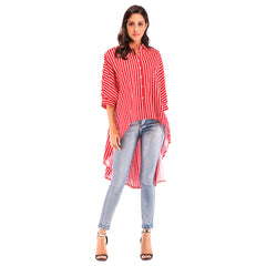 Bat sleeve loose swallow tail striped shirt Sai Feel