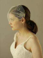 Birdcage Faux Pearl mesh wedding Veil Hair comb Sai Feel