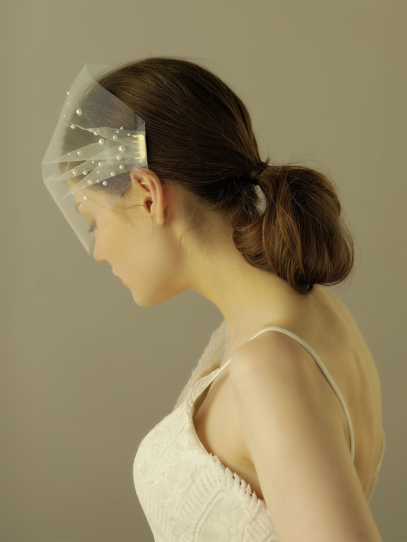 Birdcage Faux Pearl mesh wedding Veil Hair comb Sai Feel