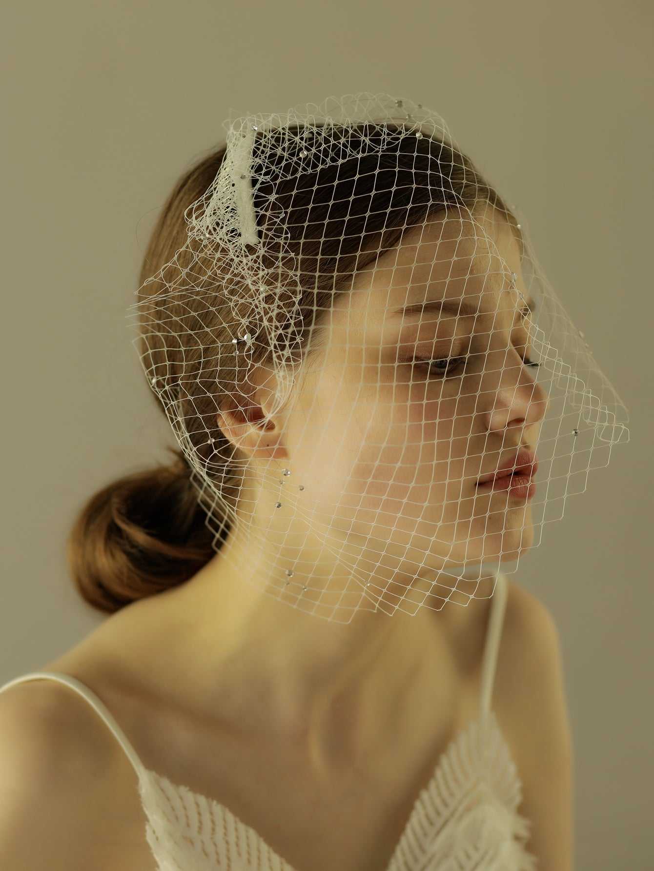 Birdcage Rhinestone mesh wedding Veil Hair Clip Sai Feel