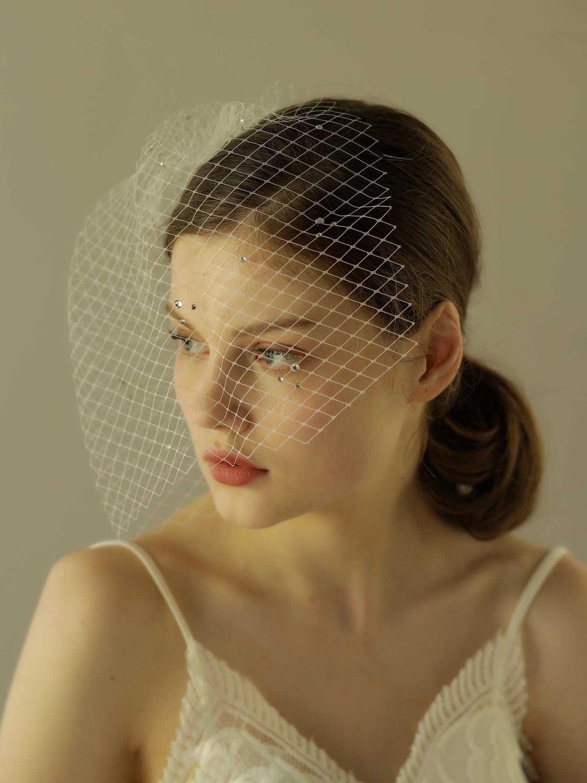 Birdcage Rhinestone mesh wedding Veil Hair Clip Sai Feel