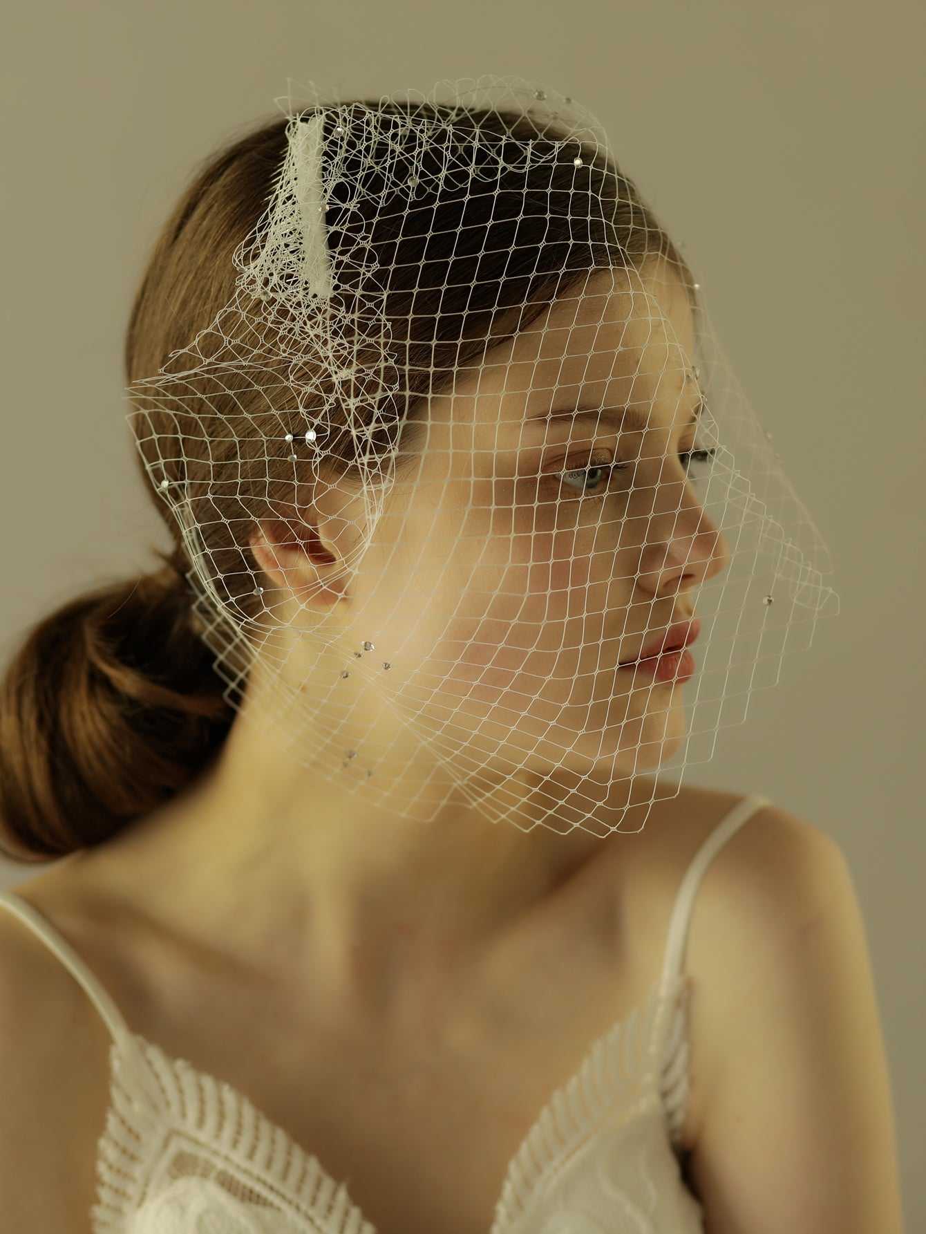 Birdcage Rhinestone mesh wedding Veil Hair Clip Sai Feel