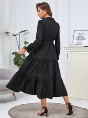 Black Button Detail Ruffle Hem Dress Sai Feel