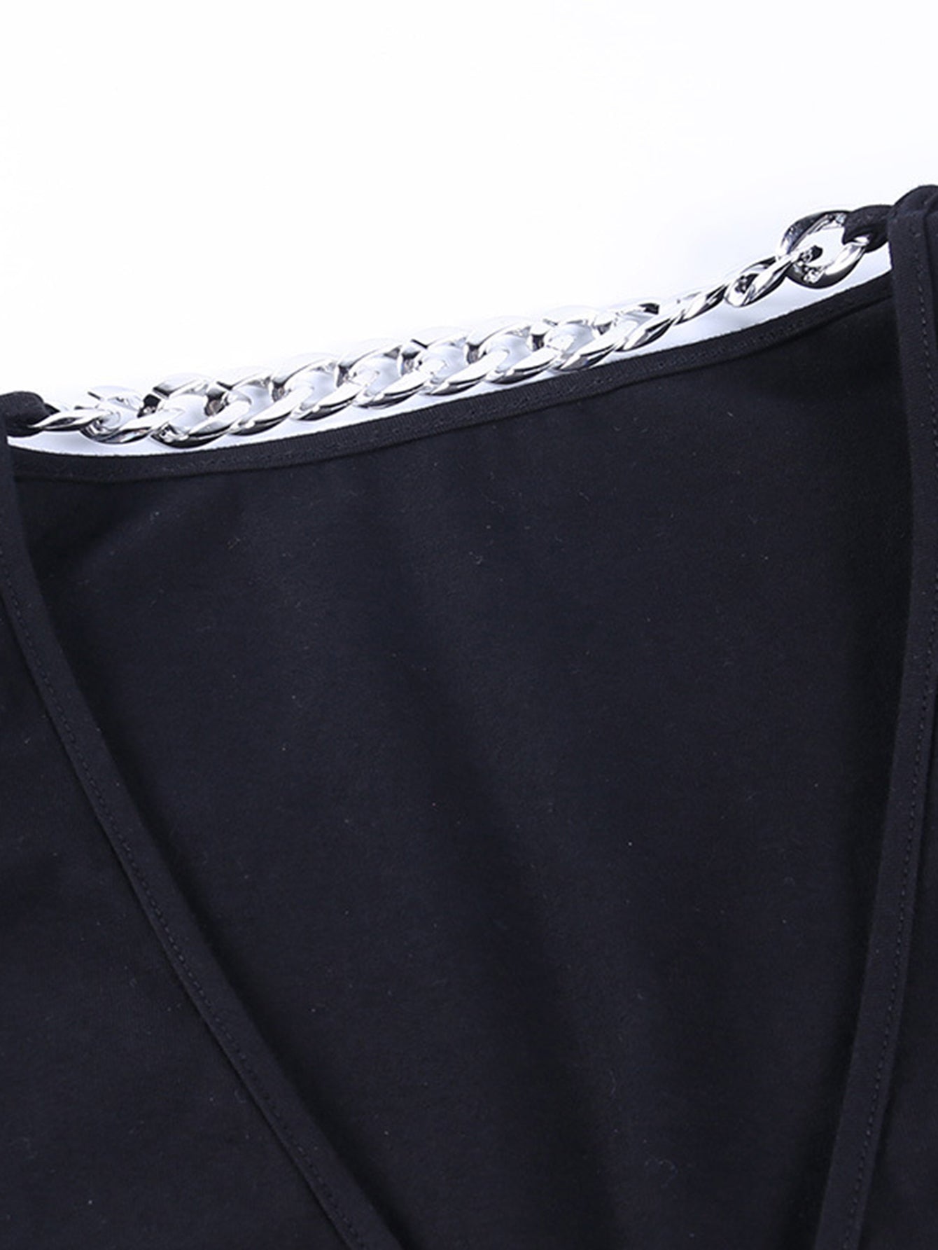 Black Chain Detail V Back Shoulder Tee Sai Feel