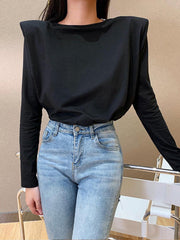 Black Chain Detail V Back Shoulder Tee Sai Feel