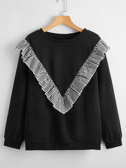 Black Contrast Ruffle Hem Pullover Sai Feel