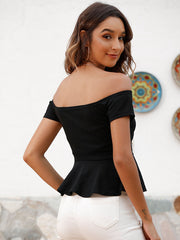 Black Notched Off Shoulder Peplum Top Sai Feel