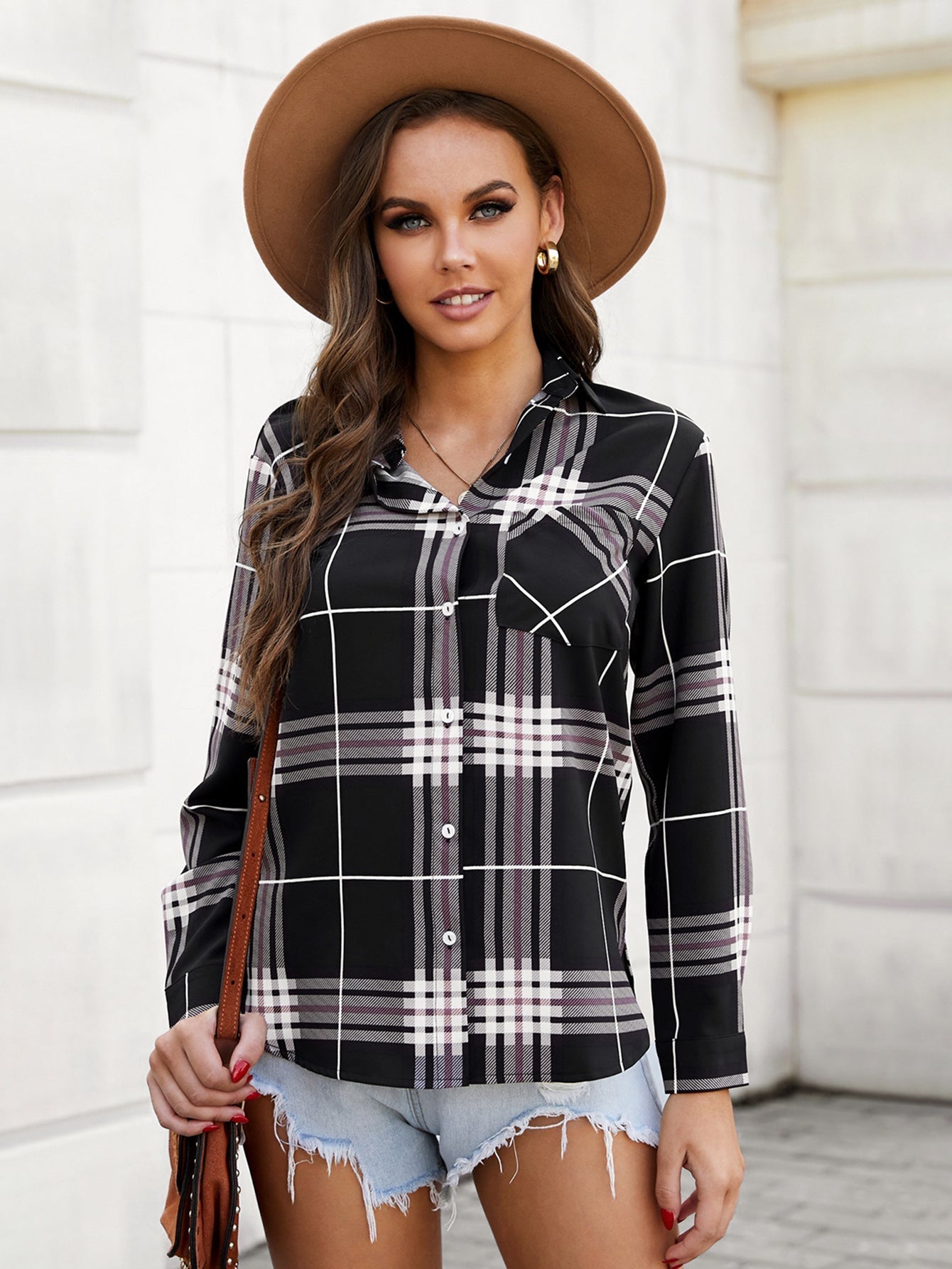 Black Plaid Button Blouse Sai Feel