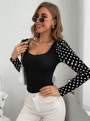 Black Polka Dot Leg-of-mutton Sleeve Top Sai Feel