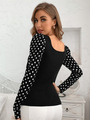 Black Polka Dot Leg-of-mutton Sleeve Top Sai Feel