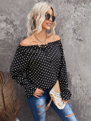 Black Polka Dot Print Off The Shoulder Blouse Sai Feel