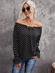 Black Polka Dot Print Off The Shoulder Blouse Sai Feel