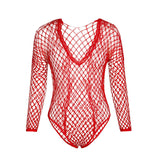 Black/Red High Cut Deep-V Lace & Net Thong Back Teddy Sai Feel