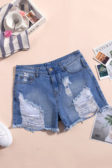 Black/Sky Blue Clubhouse High Rise Distressed Denim Shorts Sai Feel