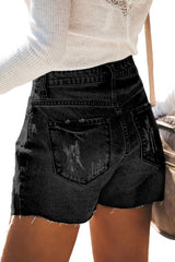 Black/Sky Blue Hot Mama High Rise Distressed Denim Shorts Sai Feel