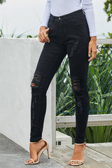 Black Stylish Ripped Cotton Denim Pants Sai Feel