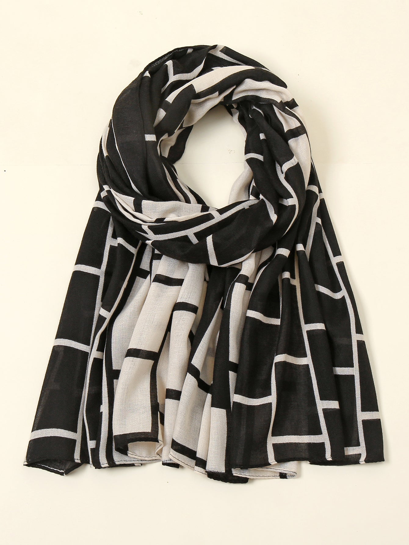 Black and white plaid cotton and linen scarf Sai Feel