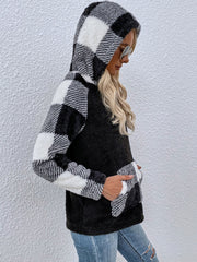 Black and white plaid long-sleeved hooded sweatshirt Sai Feel