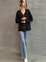 Black pocket button long-sleeved shirt Sai Feel