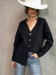 Black pocket button long-sleeved shirt Sai Feel