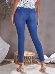 Blue High Rise Distressed Skinny Jeans Sai Feel