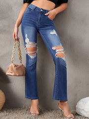 Blue Mid Waist Distressed Flared Jeans Sai Feel