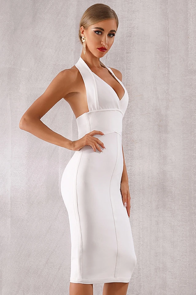 Deep V-Neck Backless Bodycon Dress Rose Pink / L | UK-14/16 Deep V-Neck Backless Bodycon Dress Rose Pink / L | UK-14/16