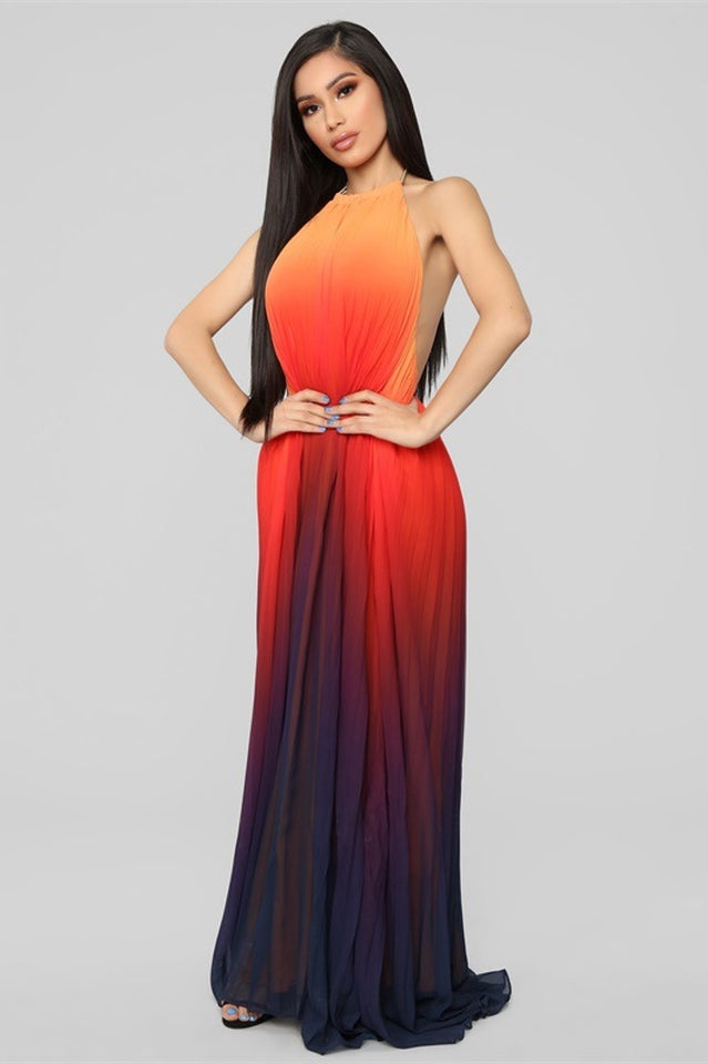 Bohemian Backless Beach Gradient Halter Dress Sai Feel