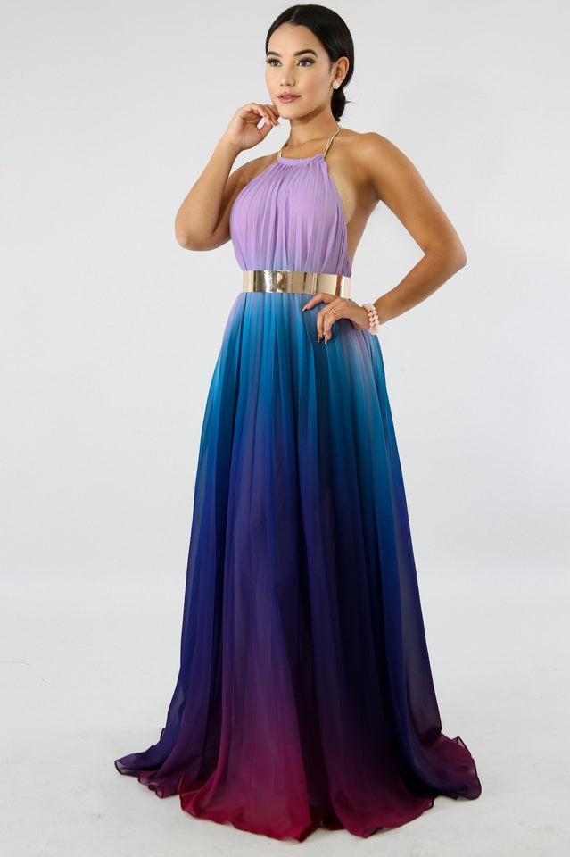 Bohemian Backless Beach Gradient Halter Dress Sai Feel