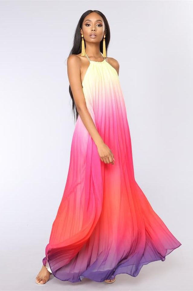 Bohemian Backless Beach Gradient Halter Dress Sai Feel