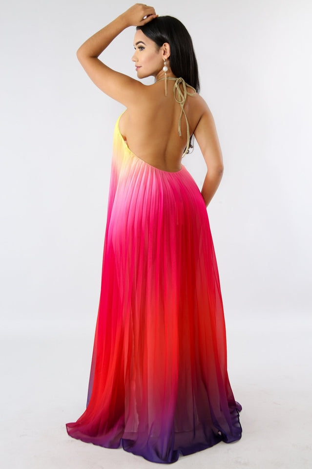 Bohemian Backless Beach Gradient Halter Dress Sai Feel