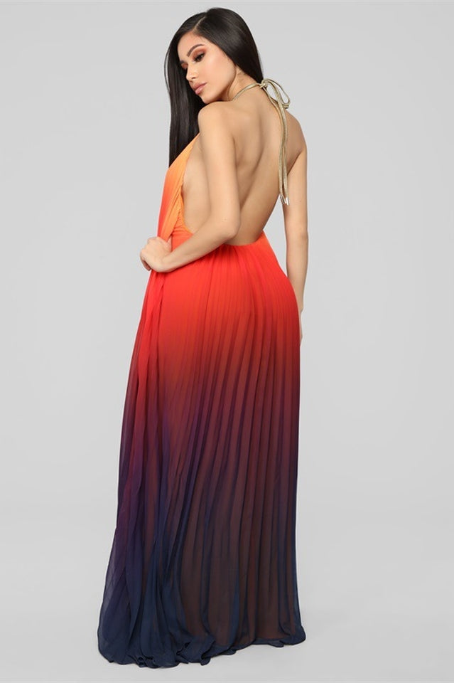 Bohemian Backless Beach Gradient Halter Dress Sai Feel