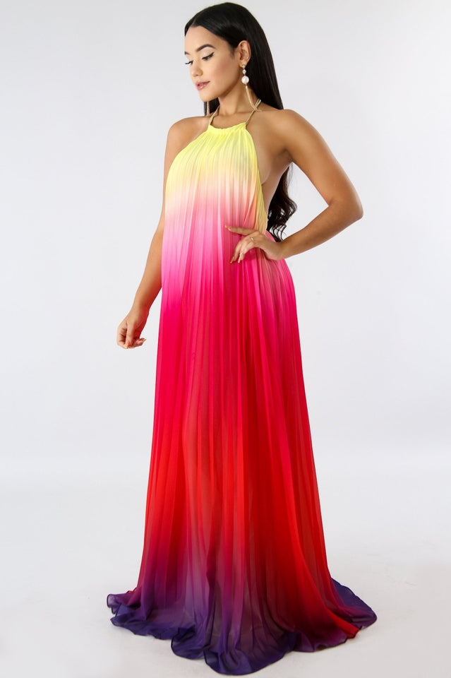 Bohemian Backless Beach Gradient Halter Dress Sai Feel