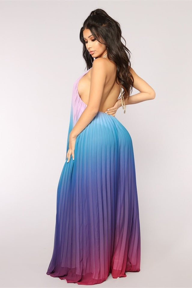 Bohemian Backless Beach Gradient Halter Dress Sai Feel