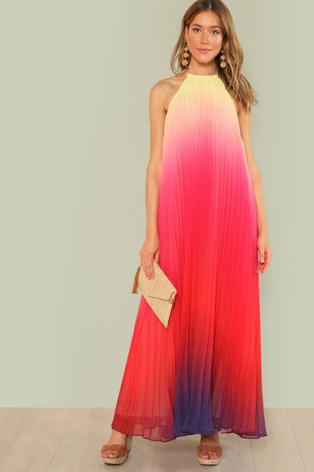 Bohemian Backless Beach Gradient Halter Dress Sai Feel