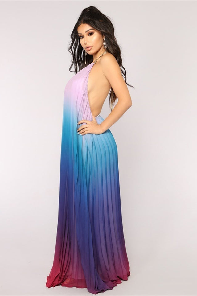 Bohemian Backless Beach Gradient Halter Dress Sai Feel