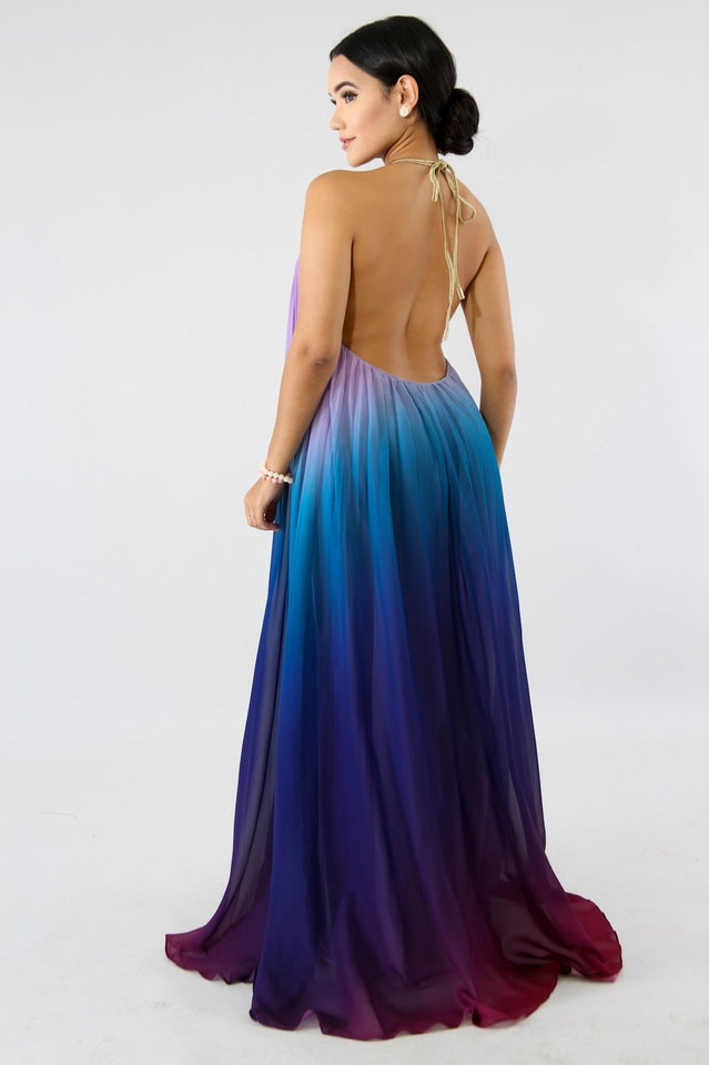 Bohemian Backless Beach Gradient Halter Dress Sai Feel