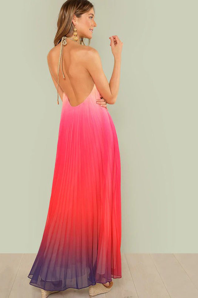 Bohemian Backless Beach Gradient Halter Dress Sai Feel